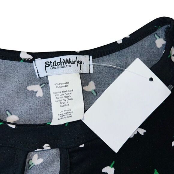 StitchWurks Printed Sleeveless Blouse Black / White / Green Women's Large (L) - Picture 3 of 5